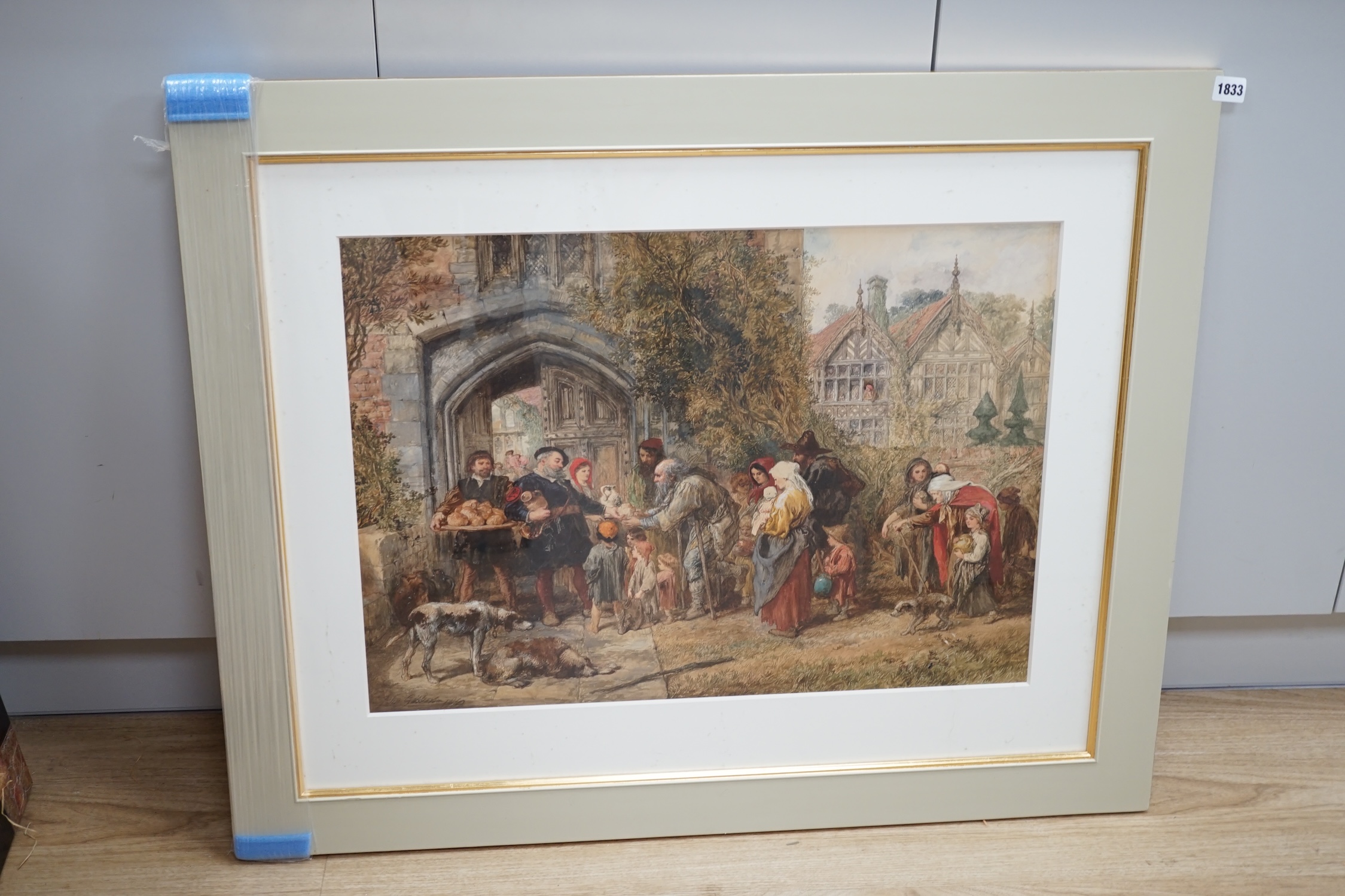 John Gibbon, watercolour, ‘Distributing alms’, signed and dated 1880, 47 x 66cm. Condition - fair